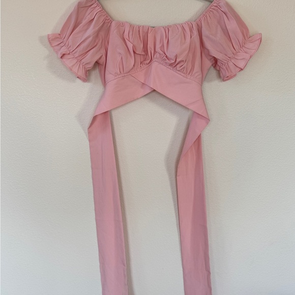 Pink Off-Shoulder Wrap Top - Picture 4 of 6